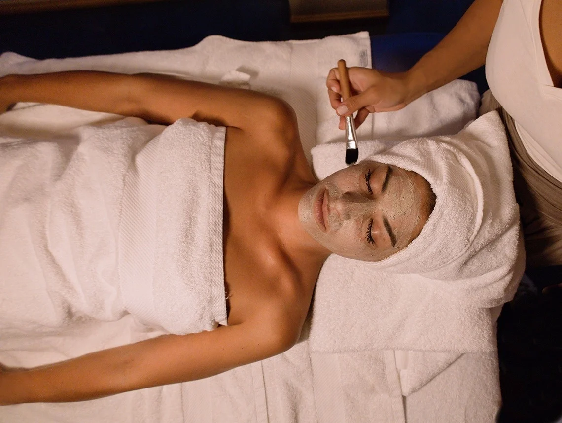 Clay facial mask applied during a treatment at Amaragua Spa, Torremolinos